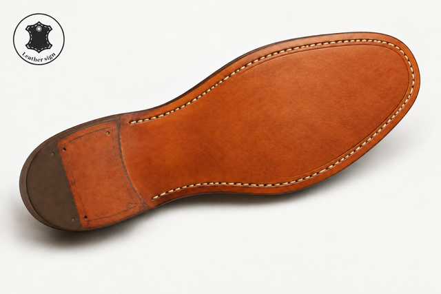 Cognac leather sole concept with visible perimeter stitching
