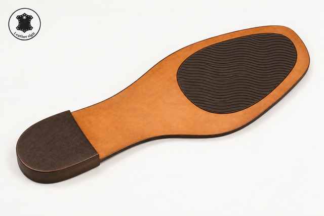 Low-profile leather sole concept with fine wave-pattern rubber grip