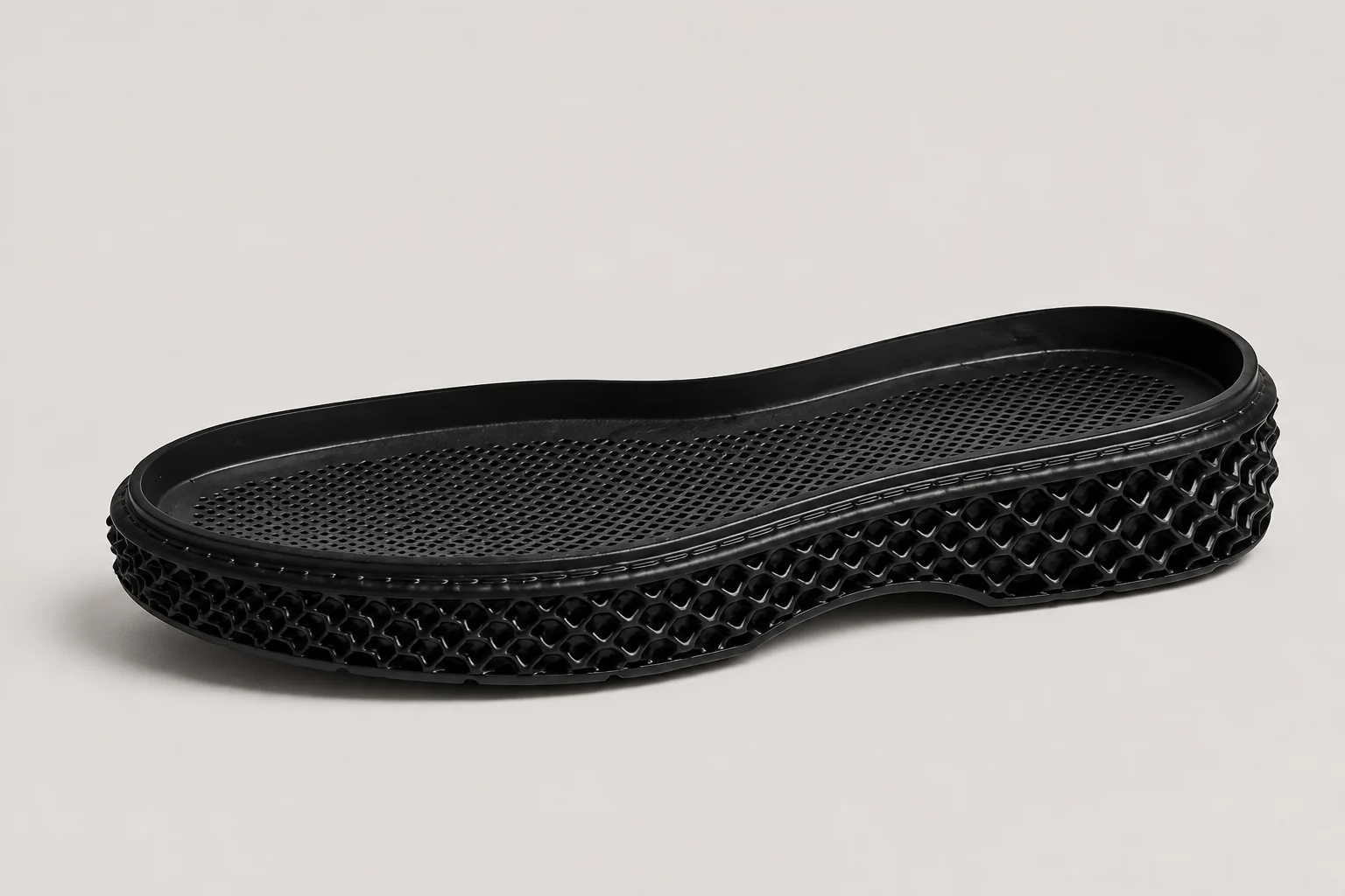 Black 3D printed lattice shoe sole for custom footwear