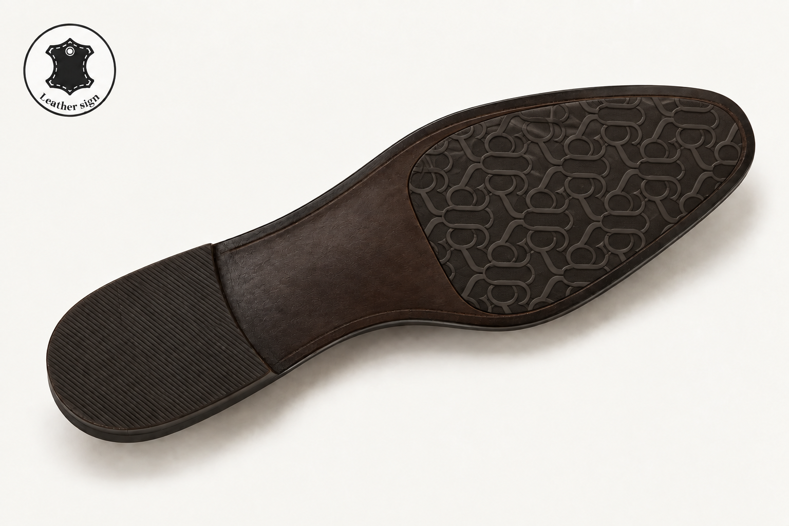Deep brown leather sole concept with interlocking loop tread