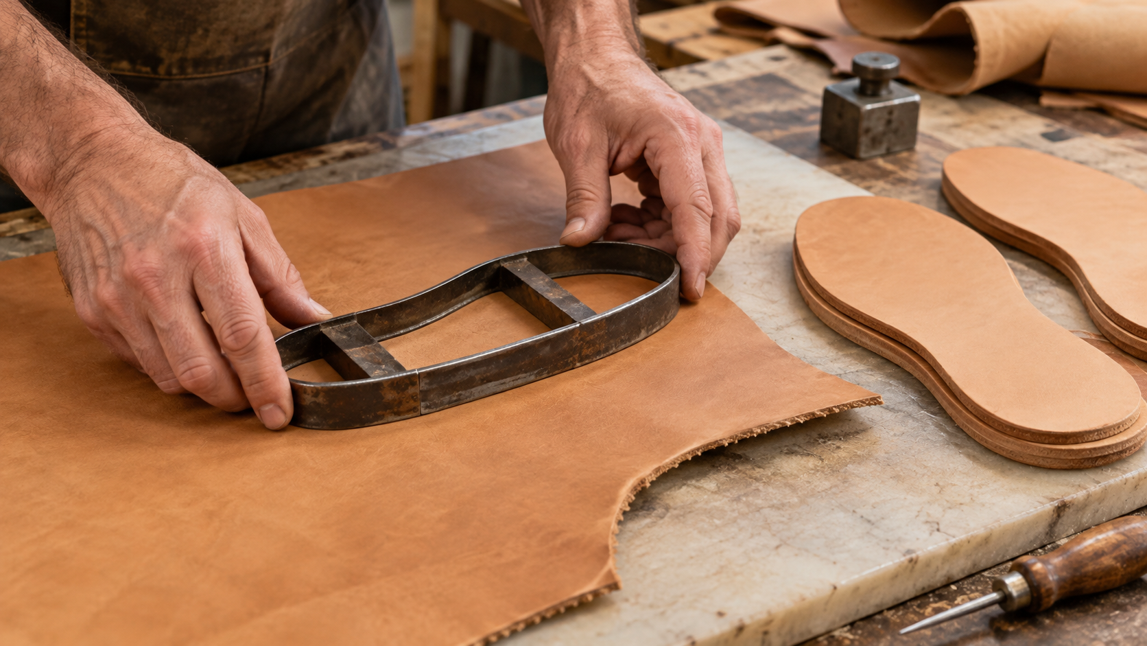 Leather selection and sole cutting process — AI illustration