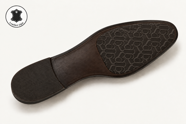 Deep brown leather sole concept with interlocking loop tread